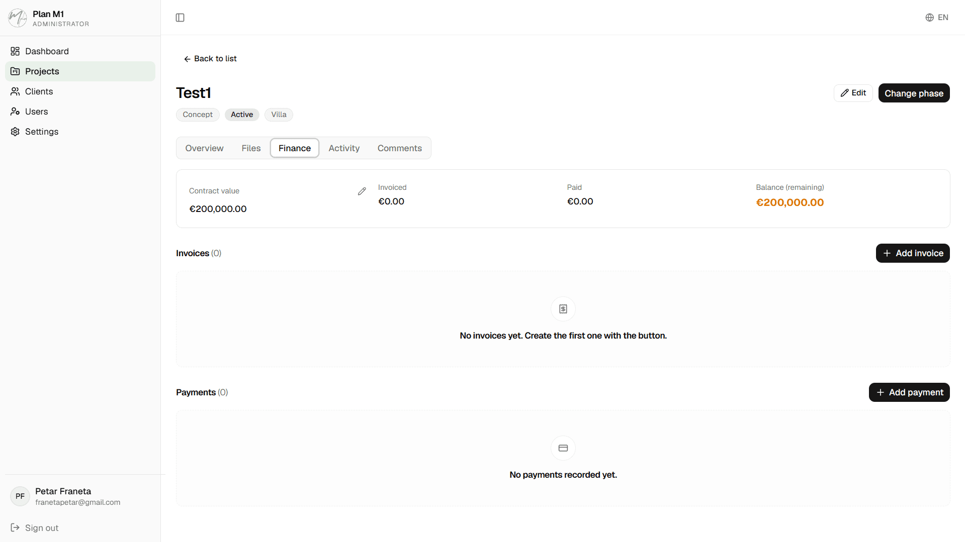 Plan M1 Portal — Client management platform